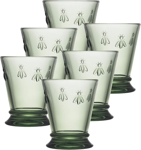 La Rochere Napoleon Bee Green Tumbler Set of 6 – La Rochere Bee Glassware Sets – Fancy Glassware Drinking Glasses (9 oz)