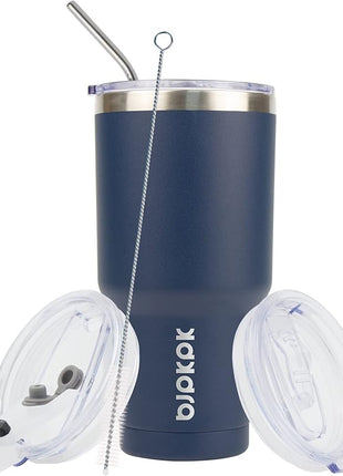 BJPKPK 30 oz Tumbler with Lid and Straw Stainless Steel Double Wall Vacuum Insulated Tumblers,Navy Blue