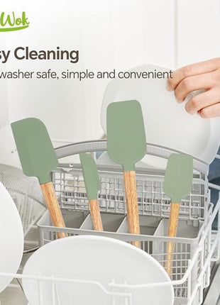 Silicone Spatula Set, Food Grade Rubber Spatula-4 Piece Nonstick Rubber Spatulas, Spoonula, Jar Scraper for Cooking, Baking, Mixing, Frosting - Heat Resistant Up to 600°F (Spatulas-Green)