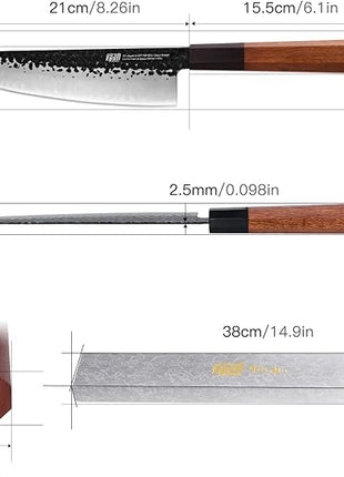 FINDKING Dynasty Series Japanese Chef Knife, Professional Kitchen Knife, 9Cr18MoV High Carbon Steel Blade, African Rosewood Octagonal Handle, Sharp, for Meat Cutting, 8 Inches