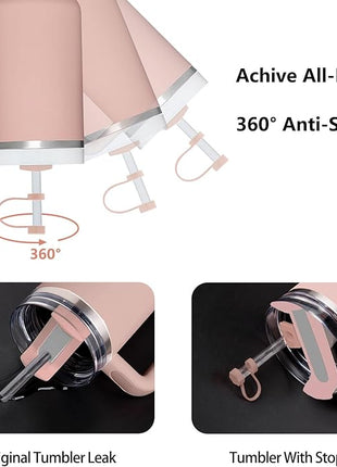 Silicone Spill Stopper Set Compatible with Stanley Cup 2.0 30oz & 40oz with Straw Cover (Set of 2, Pink Dusk)