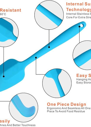 Silicone Spatulas Set, Rubber Spoon Spatula Heat Resistant Spoonula One Piece Design Seamless Spatula Non-Stick Scrapers Baking Mixing Tool (Blue Set)