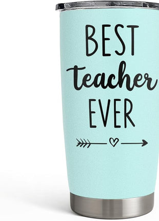 SANDJEST Teacher Tumbler - Best Teacher Ever Travel Coffee Mug Appreciation Gift for Teachers - 20oz Stainless Steel Tumblers Awesome Gifts for Birthday, Christmas, Graduation Day, Back To School