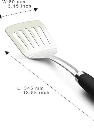 Brushed Slotted Stainless Steel Turner, Non-Slip Spatula with Ergonomic Handle