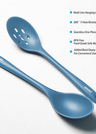 Silicone Spoons for Cooking - Extra Large Kitchen Spoons for Mixing, Serving, & Stirring - 600°F Heat-Resistant Non Stick Utensils Ladle & Skimmer- Dishwasher Safe, Starry Blue