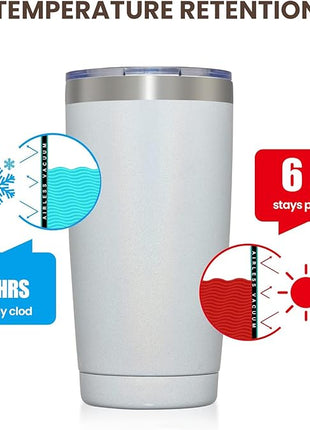 MEWAY 20oz Tumbler 4 Pack Double Wall Vacuum Insulated Travel Glitter Mug Bulk, Stainless Steel Tumblers with Lid and Straw, Powder Coated Coffee Cups for Woman(Rainbow White,Set of 4)