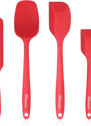 NileHome Silicone Spatula Set, Rubber Spatula High Heat-Resistant Premium BPA-Free One Piece Seamless Design Cooking Spatulas Utensils Set for Kitchen 4Pack(Red)