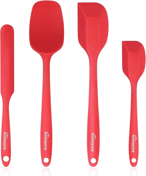 NileHome Silicone Spatula Set, Rubber Spatula High Heat-Resistant Premium BPA-Free One Piece Seamless Design Cooking Spatulas Utensils Set for Kitchen 4Pack(Red)
