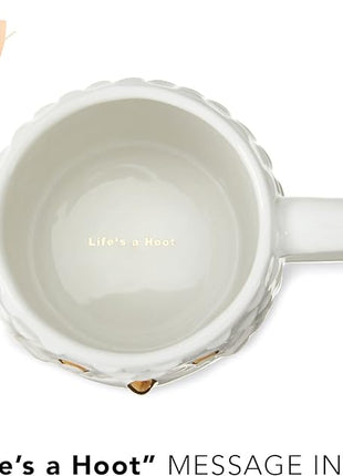 Pinky Up Olivia Owl Mug, Cute Mugs for Women, Tea Tumbler Cup, Tea Accessory Gifts, Owl Design, White and Gold, 16oz