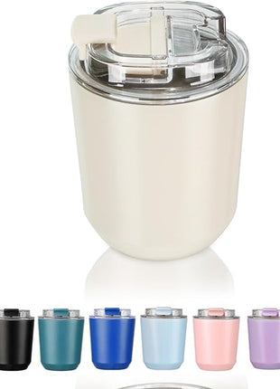 Puraville Insulated Tumblers with Lid, 10 oz Travel Coffee Mug Stainless Steel Vacuum Cup, Leak Proof Reusable Double Walled Coffee Tumbler for Iced and Hot Drinks, Cream