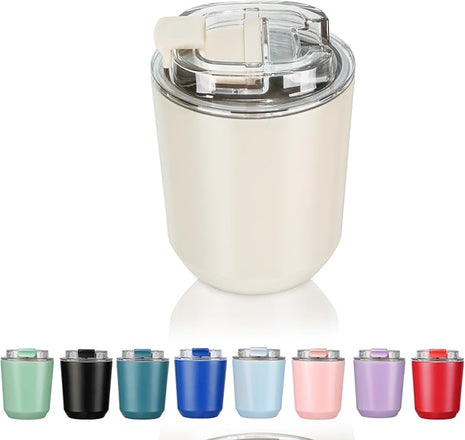 Puraville Insulated Tumblers with Lid, 10 oz Travel Coffee Mug Stainless Steel Vacuum Cup, Leak Proof Reusable Double Walled Coffee Tumbler for Iced and Hot Drinks, Cream