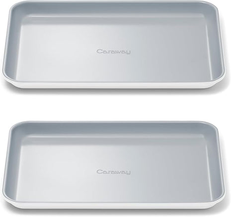 Caraway Nonstick Ceramic Small Baking Sheet Duo (9x13”) – Non-Toxic, PTFE & PFOA Free – Oven Safe – Aluminized Steel Core – Mini Sheet Pan for Baking, Roasting & More - White