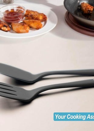 600˚F Heat Resistant Silicone Spatula Set, 13.6" Kitchen Spatula Turners for Non Stick Cookware, Flexible Spatulas with Thin Edges, Seamless Cooking Utensils for Fish, Eggs, Pancakes, BLACK