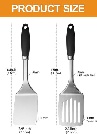 Stainless Steel Spatulas Set, 2 Pack Heavy Duty Solid & Slotted Turner, Metal Spatulas for Kitchen Use, High Heat Resistant Cooking Utensils for Fish Eggs Pancakes