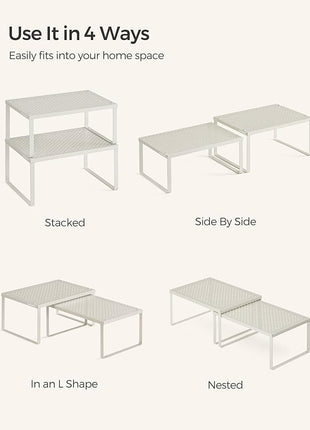SONGMICS Spice Racks, Set of 4 Metal Cabinet Shelf Organizers, Countertop Organizers, Shelf Risers, Stackable, Expandable, Oatmeal Beige UKCS006K01