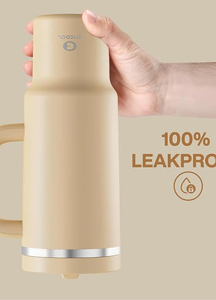 ENCOOL 40 oz Tumbler with Handle and Straw: Stainless Steel Insulated Tumbler Keeps Cold for 24 Hours, Leakproof Travel Cup Fits in Cup Holder and BPA-Free, Indian Khaki