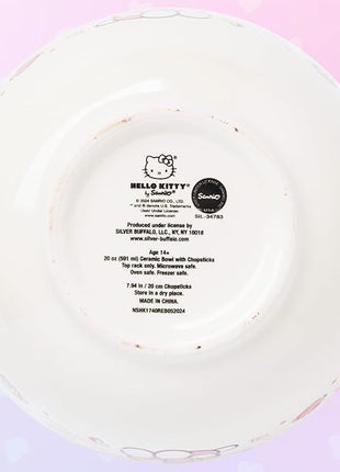 Silver Buffalo Sanrio Hello Kitty Apples and Cinnamon Ceramic Ramen Noodle Rice Bowl with Chopsticks and Spoon, Microwave Safe, 20 Ounces