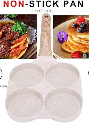 Fried Egg Pan, Egg Frying Pan 4 Cups Egg Poacher Pan Nonstick Mini Pancake Pan Burger Maker for Breakfast, Aluminum Alloy (White)