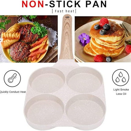 Fried Egg Pan, Egg Frying Pan 4 Cups Egg Poacher Pan Nonstick Mini Pancake Pan Burger Maker for Breakfast, Aluminum Alloy (White)