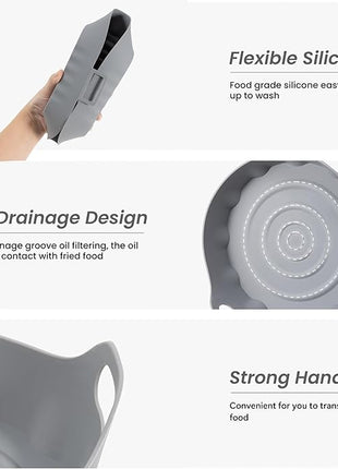 Li&Zhao Silicone Air Fryer Liners Reusable - 2 PCS Round Air Fryer Inserts Accessories 4 to 7 Qt Silicone Liners for Basket(Red & Gray)