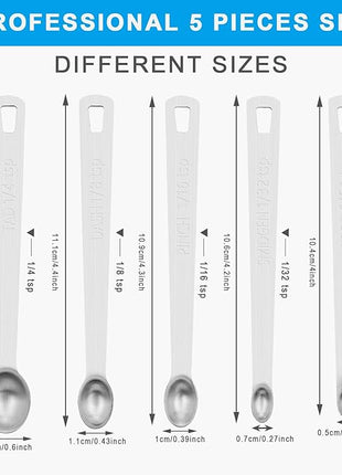 Mini Measuring Spoon Set, Heavy Duty Stainless Steel Measuring Spoons for Cooking Baking, Tablespoon Teaspoon for Dry or Liquid Ingredients, Fits in Spice Jar, 1/64 1/32 1/16 1/8 1/4 tsp