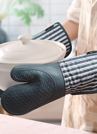 Silicone Oven Mitts Heat Resistant 932℉ with Waterproof & Non-Slip Kitchen Mittens, Set of 2 Extra Long Oven Gloves with Soft Cotton Terry Lining for Baking Cooking Barbecue
