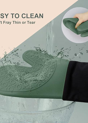 sungwoo Extra Long Silicone Oven Mitts, Heat Resistant Oven Gloves with Quilted Liner Non-Slip Textured Grip Perfect for BBQ, Baking and Cooking - 1 Pair 14.6 Inch Midnight Green & Black