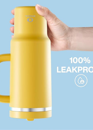 ENCOOL 40 oz Tumbler with Handle and Straw: Stainless Steel Insulated Tumbler Keeps Cold for 24 Hours, Leakproof Travel Cup Fits in Cup Holder and BPA-Free,Elfin Yellow