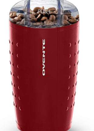 OVENTE Electric Coffee Grinder - Small Portable & Compact Grinding Mill with Stainless Blade for Bean Spices Herb and Tea, Perfect for Home & Kitchen - Maroon CG225M