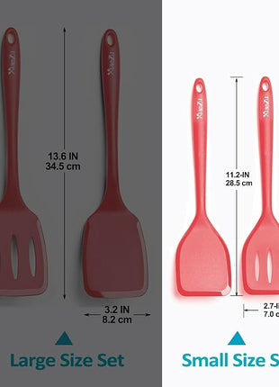 Silicone Spatula Turner Set, High Heat Resistant Spatulas with Seamless One Piece Design, Nonstick Rubber Flippers Utensils for Baking & Cooking,BPA-Free, Red, 11 IN