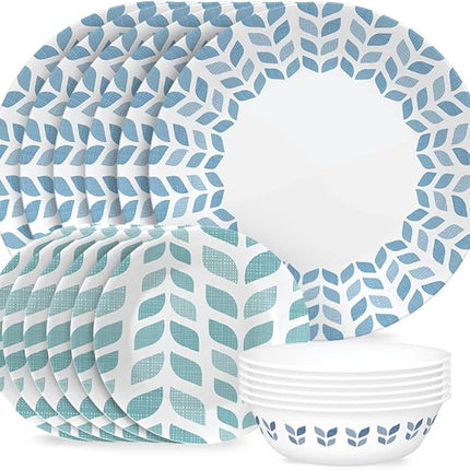 Corelle Global Collection Vitrelle 18-Piece Dinnerware Set Triple Layer Recycled Glass, Lightweight Eco-Friendly Round Plates and Bowls Set, Northern Pines