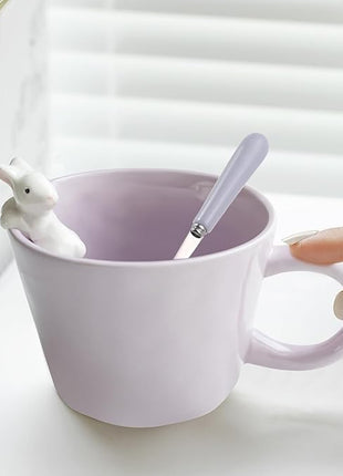 BigNoseDeer Cute Easter Bunny Mugs with 3D Rabbit Inside Ceramic Bunny Coffee Mug with Spoon Cute Gifts Easter Gifts for Women Kids 12oz (Purple)