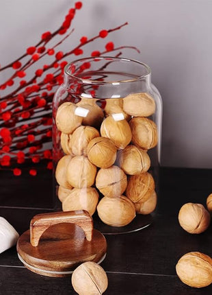 SAIOOL Canister Set of 2, Glass Kitchen Canisters with Airtight Acacia Lid, Tall Clear Airtight Food Storage Jar, Kitchen Pantry Storage Container for Noodles Flour Cereal Coffee