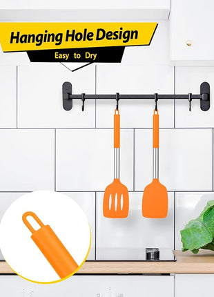 Pack of 2 Silicone Solid Turner, Non Stick Slotted Kitchen Spatulas, High Heat Resistant BPA Free Cooking Utensils, Ideal Cookware for Fish, Eggs, Pancakes (ORANGE)