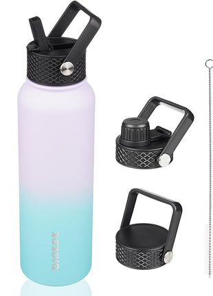 BJPKPK Insulated Water Bottles with Straw Lid, 40oz Stainless Steel Water Bottles with 3 Lids, BPA Free Leakproof Thermo, Tumblers, Cups for Sports, Gym- Lavender Green