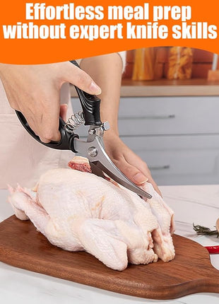 Brigii Kitchen Shears, Stainless Steel Heavy Duty Poultry Shears, Multi-Purpose Kitchen Scissors for Cutting Chicken, Fish, Seafood, and Vegetables, Spring Loaded-KS05Black