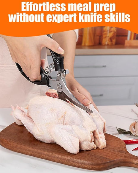 Brigii Kitchen Shears, Stainless Steel Heavy Duty Poultry Shears, Multi-Purpose Kitchen Scissors for Cutting Chicken, Fish, Seafood, and Vegetables, Spring Loaded-KS05Black