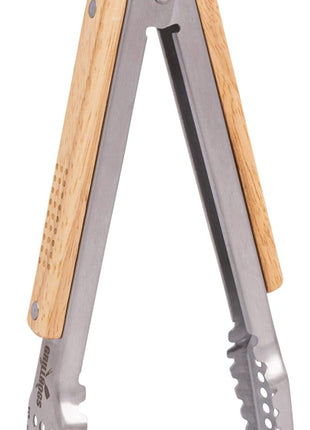 9" Tongs 18/0 Stainless Steel BBQ Grill Tongs with Ergonomic Real Oak Wood Handle for Cooking - Durable Grilling Accessory, Tongs for Cooking & Kitchen, Outdoor Barbecue, Easy to Clean