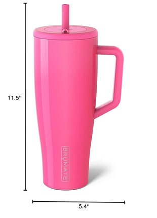 BrüMate Era 40 oz Tumbler with Handle and Straw | 100% Leakproof Insulated Water Bottle Tumbler with Lid and Flexible SoftSip Straw | Made of Stainless Steel | Cup Holder Friendly | 40oz (Neon Pink)