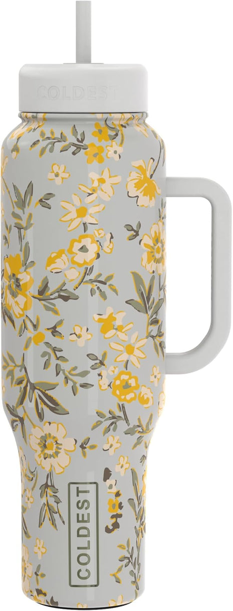 Coldest Tumbler with Handle and Straw - 100% Leak Proof Insulated Tumbler with Lid and Straw (3 Lids) - Stainless Steel Tumblers for Women & Men - Cup Holder Friendly Base, 46 oz (Summer Dress)