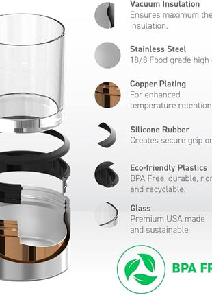 asobu Whiskey Sleeve Glass – Insulated Bourbon Tumbler with Premium Rocks Glass, BPA-Free, Double-Wall Stainless Steel, Keeps Drinks Cold Longer, 10.5oz