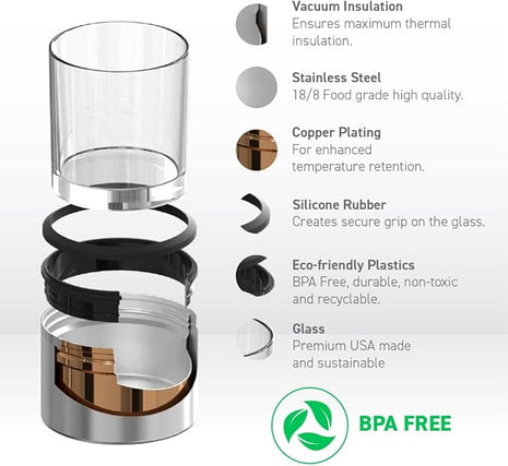 asobu Whiskey Sleeve Glass – Insulated Bourbon Tumbler with Premium Rocks Glass, BPA-Free, Double-Wall Stainless Steel, Keeps Drinks Cold Longer, 10.5oz