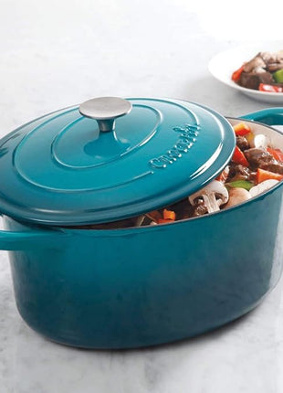 Crock-Pot Artisan Oval Enameled Cast Iron Dutch Oven, 7-Quart, Teal Ombre
