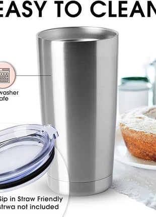 HASLE OUTFITTERS 20oz Stainless Steel Tumblers Bulk, Insulated Travel Cup with Lid, Double Wall Vacuum Coffee Mug for Cold & Hot Drinks 4 Pack, Silver