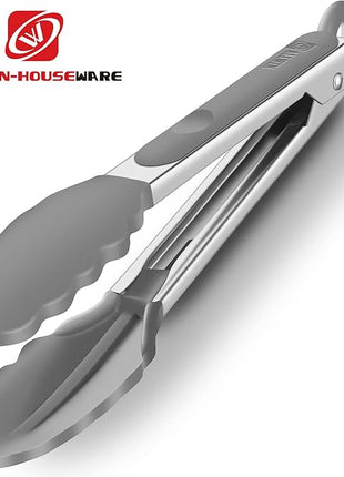 2 Pack Grey Kitchen Tongs, Premium Silicone BPA Free Non-Stick Stainless Steel BBQ Cooking Grilling Locking Food Tongs, 9-Inch & 12-Inch