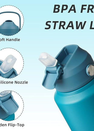 BJPKPK Water Bottle with Straw Lid, 32oz Vacuum Insulated Water Bottles, Metal Stainless Steel Thermo for Sports, Travel, BPA Free Leak Proof Thermo, Cups, Flasks, Tumblers,Vast