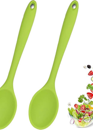 Meajore 2 Pcs Silicone Spoons for Cooking Heat Resistant, Hygienic Design Cooking Utensi Mixing Spoons for Kitchen Cooking Baking Stirring Mixing Tools (Green)