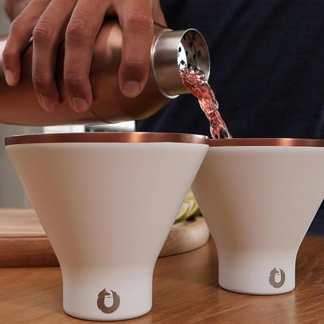 SNOWFOX Premium Vacuum Insulated Stainless Steel Martini Glass, Set of 2, Martinis Stay Icy Cold, Stemless Cocktail Glasses, Elegant Home Entertaining, Bold Beautiful Barware Set, 8 oz