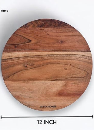 Vesta Homes Wooden Round Cutting Board/Chopping, Serving Board, Platter for Vegetables, Fruits, Cheese, Pizza and Charcuterie | Natural Acacia Wood | 11.5*11.5 Inches | Handcrafted in India