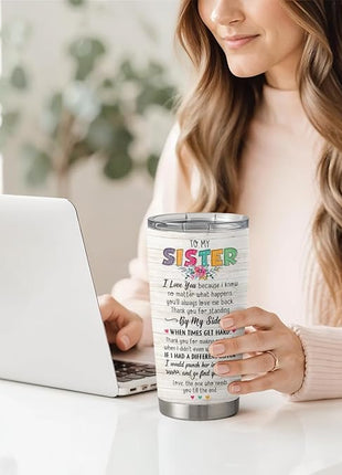 SANDJEST Sister Gifts 20oz Stainless Steel Insulated Travel Mug, Gifts for Women, Girls, Birthday, Christmas